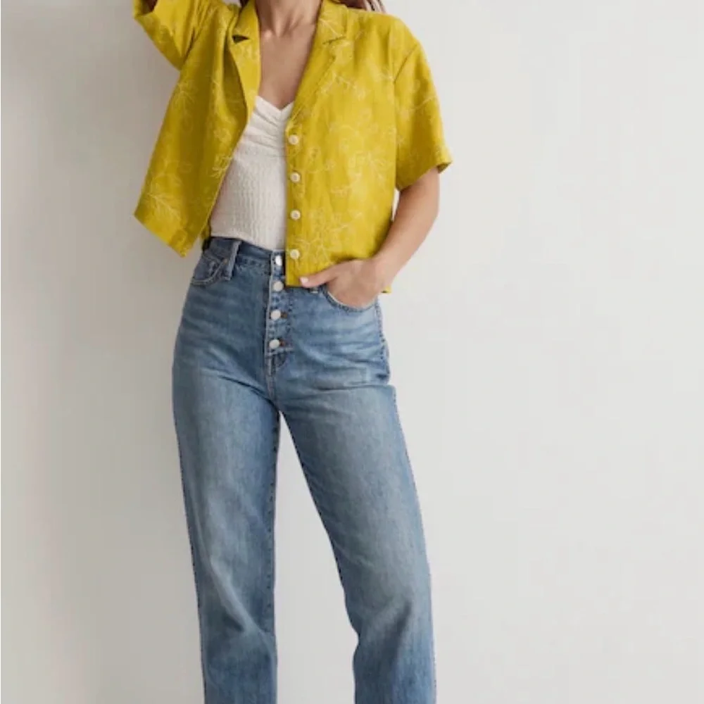 MADEWELL Embroidered Linen-Blend Resort Crop Shirt Medium - Picture 2 of 5